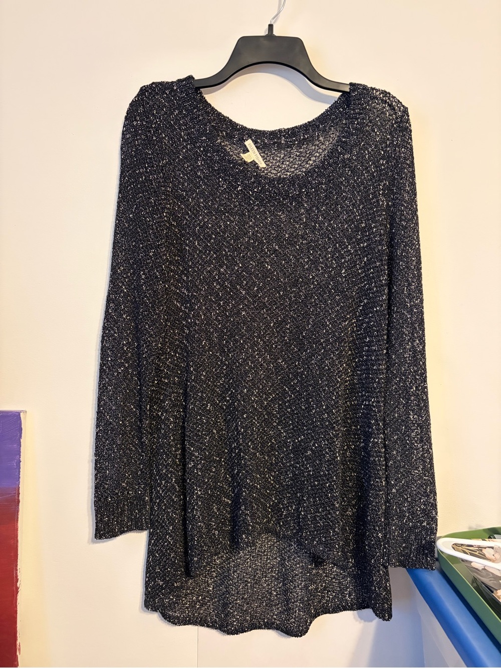 Eileen Fisher Metallic Charcoal Long-Sleeve Knit Top